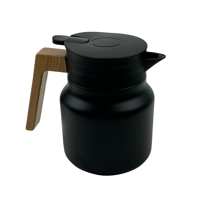 Thermos black with wooden handle